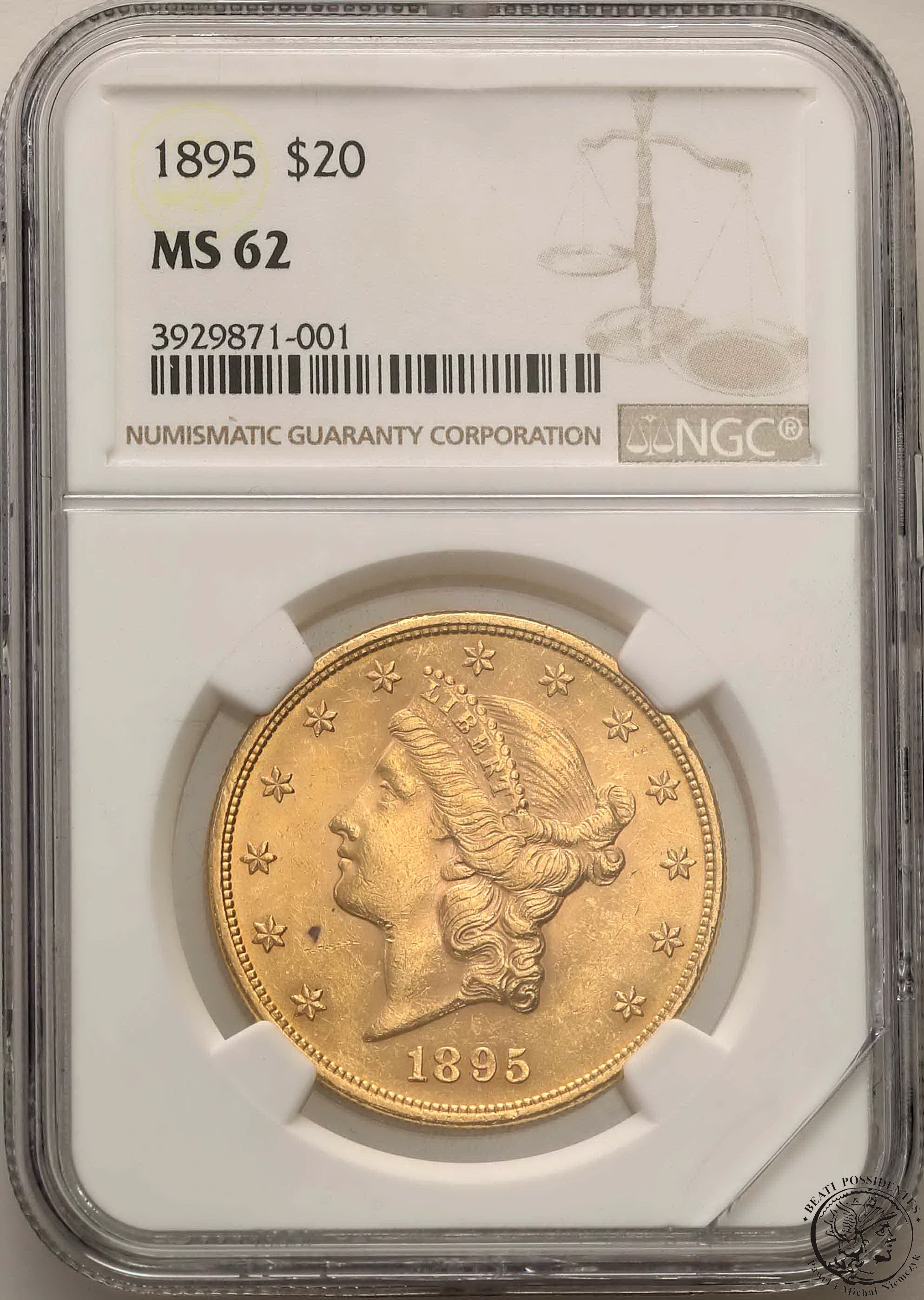 USA 20 dolarów 1895 Philadelphia NGC MS62